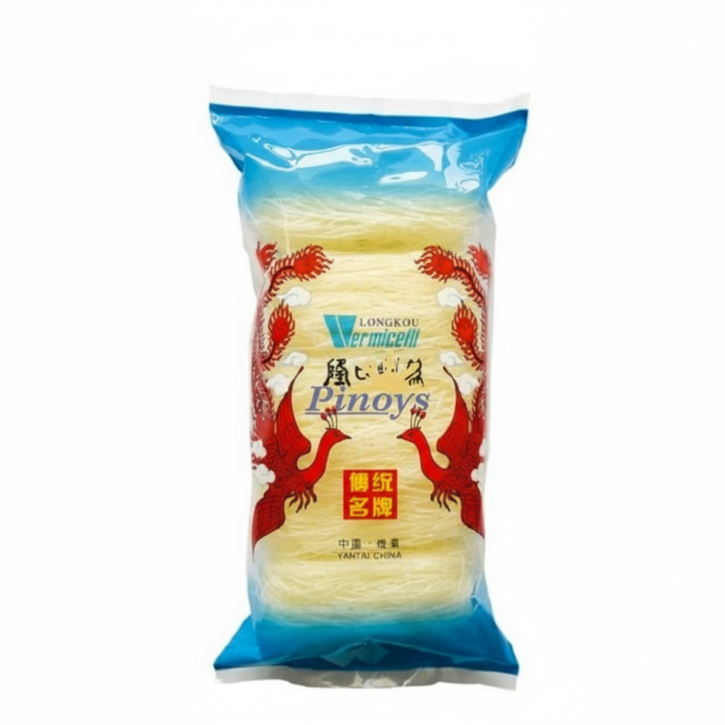 Packaged noodles with a brand logo on a white background